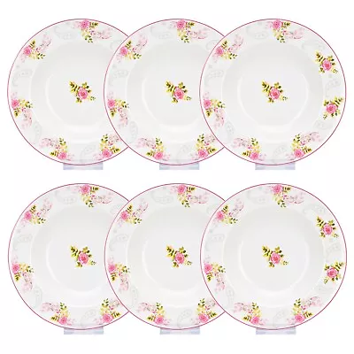 Buy SET OF 6 Pink Roses Porcelain Soup Plates Floral Bone China Plates 8.5  • 26.57£