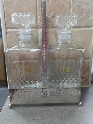 Buy Whiskey Decanters Pair Vintage Glass French Luminarc 11  High Stand • 9.99£