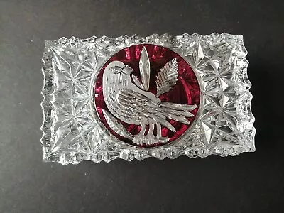 Buy Bohemian Crystal Glass Lidded Trinket Box With Red Ruby Centre With Bird Image,B • 4.50£