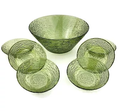 Buy Anchor Hocking SORENO Avocado Green 7 Piece Salad Serving Set Bowls Vintage • 67.23£