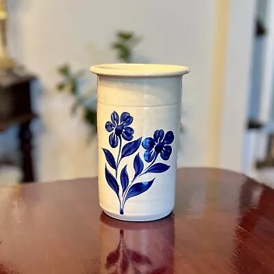 Buy Williamsburg Pottery Salt Glaze Vase Utensil Crock Blue Flower Stoneware Planter • 18.18£