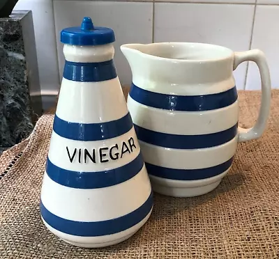 Buy Vintage Chef Ware Ceramic Jug & Vinegar Bottle Blue & White Cornish • 20£
