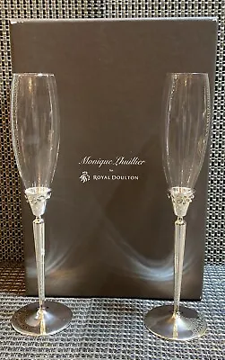 Buy Lovely Monique Lhuillier For Royal Doulton Toasting Flutes Pair 10 3/8” Tall • 28.82£