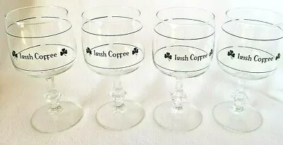 Buy 4 Irish Coffee Glasses Crystal Stemware, Green Lettering & Shamrock MINT Cond. • 36.90£