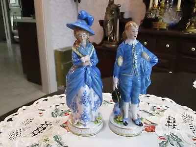 Buy Antique Pair Gentleman & Lady Sitzendorf Saxonian Dresden Germany Blue Flowers • 68.20£