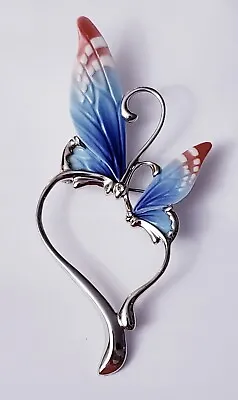 Buy Franz Porcelain Blue Butterfly Large 4x2 Inch Silver Tone Pin Brooch Pendant • 37.72£