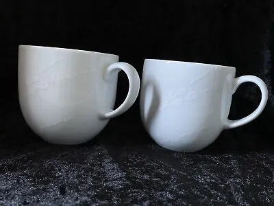 Buy Pair Of  Denby White Stoneware Mugs With White Relief Patturn • 18£