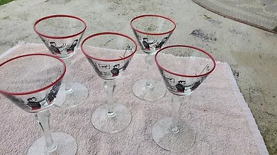 Buy Set Of 5 Vintage Libbey Pickwick Bartender Scene Cordial Glasses Stemware 1940's • 61.38£