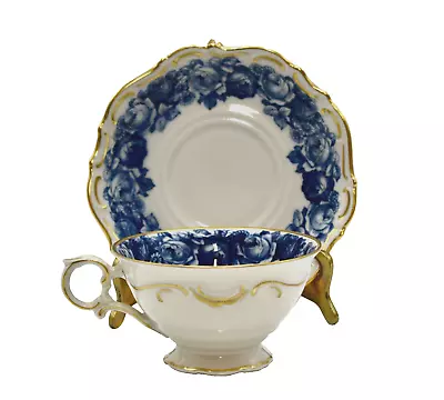 Buy Vintage  Bone China Shumann Bavaria   Heirloom  Blue Roses Footed Cup And Saucer • 27.76£