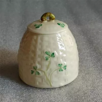 Buy Belleek  China  Preserve Pot With Lid Shamrock Basket Weave Green Backstamp • 14.98£