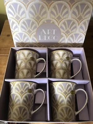 Buy Set Of 4 Mugs In Gift Box Art Deco Geometric Design Fine China Coffee Mug Set • 20£