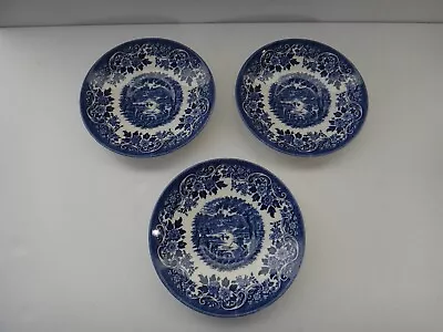 Buy Vintage 3 Churchill Blue And White Saucers 5 1/2  Made In Staffordshire England • 12.44£