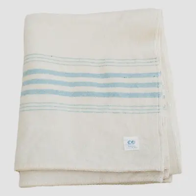 Buy Witney Blanket Pure Wool Blue Striped Cream Vintage 1940s CC41 Utility Ware • 75.75£