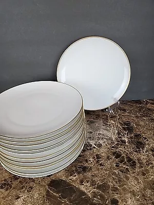 Buy Set Of 12 Thomas Gold Band Coupe Dinner Plates Germany White With Gold Trim • 119.06£