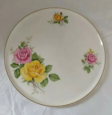 Buy Cake Plate By Portland Pottery Cobridge 10  Gateaux Pink & Yellow Roses Gold Rim • 9.35£