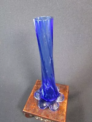 Buy Lovely Vintage Elephant Foot Cobalt Blue Glass Bud Vase • 4.97£