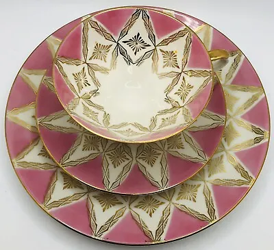 Buy Royal Bayreuth Bavarian Germany Porcelain Pink Gold Gilt Trio Cup, Saucer, Plate • 24.93£