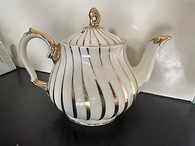 Buy Vintage Sadler Teapot Gold And Cream Ribbed • 19.95£