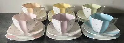 Buy SHELLEY QUEEN ANNE Porcelain POLE STAR Harlequin 6 Setting CUP TRIOS TEASET • 1,000£