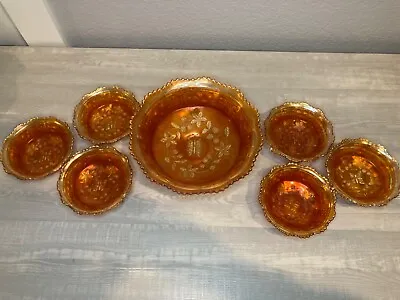 Buy Antique 1910 Orange Berry Bowl (Set Of 7) | Glassware | Brand Unmarked • 80.64£