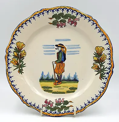 Buy Rare Antique Hand Painted Henriot Quimper Plate With Breton Gentleman & Flowers • 34.95£