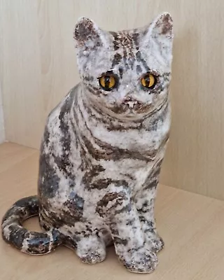 Buy Cute Jenny Winstanley Pottery Size 3 Tabby Cat Cathedral Glass Eyes Brand New • 62£
