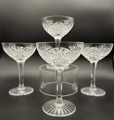 Buy 4 X KUSAK CUT GLASS WORKS Champagne Coupes Glasses Chantilly Lace Pattern • 42£