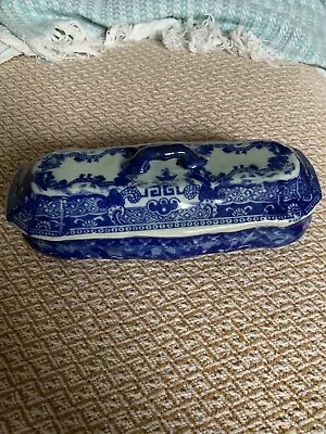 Buy Vintage Victoria Ware Ironstone Flow Blue Lidded Trinket Razor Dish • 44.99£