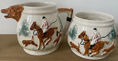 Buy Vintage PPC Portland Pottery Horse Ride Fox Hunting Milk Jug & Sugar Pot England • 14.95£