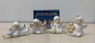 Buy Vintage Bone China White Gold Angels Christmas Tree Ornaments With Animals Cute • 23.64£