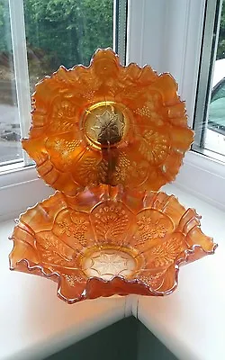 Buy Pair Of Antique Fenton 'Peacock & Grape' Carnival Glass Bowls • 40£