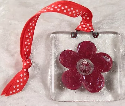 Buy Fused Glass Small Wallhanging Red Flower Ornament 2.5  Wide 2.5  Tall  • 1.50£