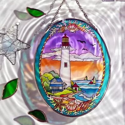 Buy Lighthouse Garden Suncatcher For Window, Elliptic Stained Glass Window Hanging  • 28.88£