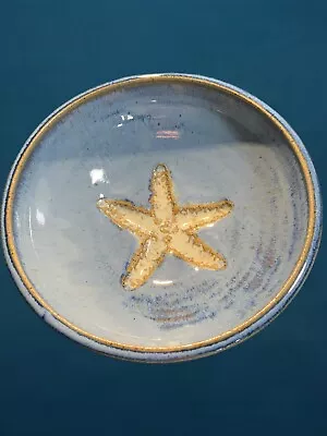 Buy Signed Starfish Art Pottery Drip Glaze Blue Tan Sand Bowl Coastal Beach Theme • 20.79£