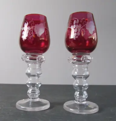 Buy Pair Of Large Vintage Bohemian / Czech Wine Glasses • 28£
