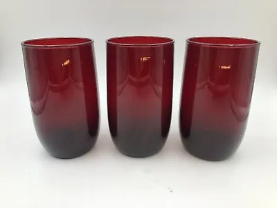 Buy Vintage Anchor Hocking Ruby Red 4 1/4   Juice Glasses Tumblers Roly Set Of 3 • 9.58£