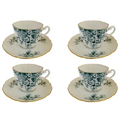 Buy Antique Victorian Cup & Saucer Set For 4 Poss Wileman Foley Pre Shelley Green • 13.29£