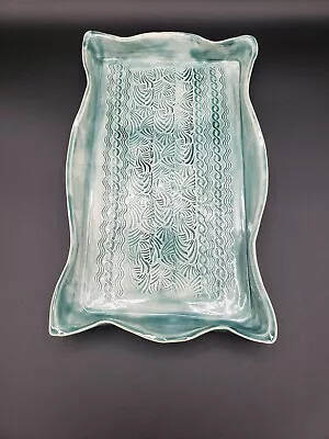 Buy Studio Art Pottery Hand Tooled Green Glaze Platter Tray 13 X8  Signed  L  EUC .. • 12.28£