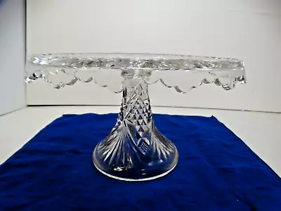 Buy Cake Plate Pedestal Cut Glass Clear 6 Pointed Star Vintage  10  Diameter • 18.20£