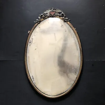 Buy Antique 19th Century Brass Toned Frame Oval Bubble Glass With Eagle Finial • 335.66£
