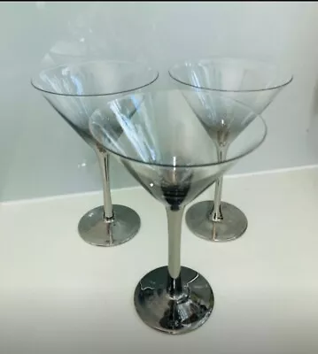 Buy 3 X Martini Cocktail Glasses Smoked Glass & Chrome. 7.5”high 5” Diameter. • 8£
