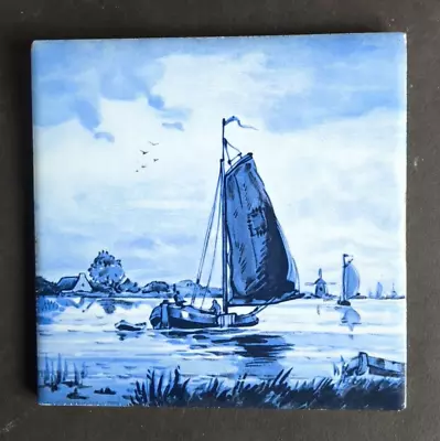 Buy Vintage Delft Style Nautical Wall Tile Blue/White Sailboats By Boizenburg 6  GDR • 8£