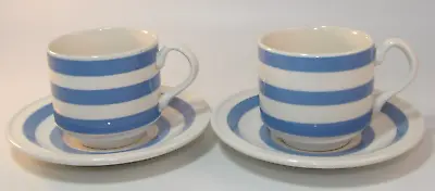 Buy 2 Vintage Carrigaline Pottery Blue & White Striped Tea Coffee Cups Saucers VGC • 12.99£