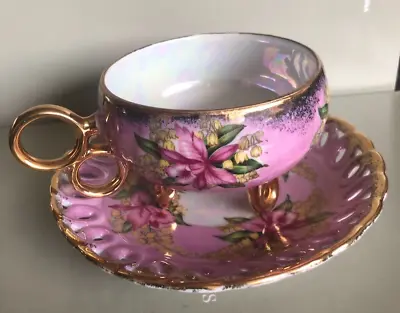 Buy ROYAL HALSEY Very Fine China Tea Cup + Saucer Opalescent Iridescent Pink Floral • 23.62£