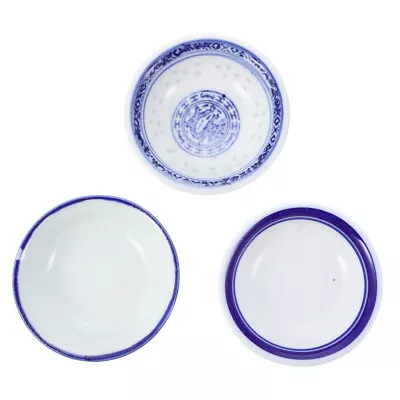 Buy 3 Pcs Blue And White Porcelain Seasoning Plate Dinnerware Ketchup Saucer Bowl • 13.38£