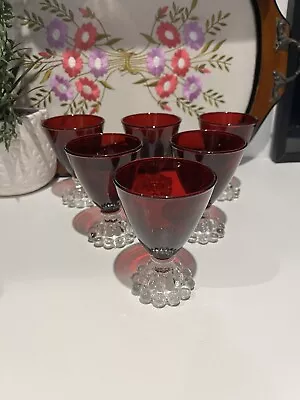 Buy Anchor Hocking Boopie Glasses X 6- Ruby Red- Bubble Feet - 1950s - VGC • 14£