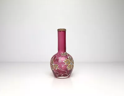 Buy Small Art Nouveau Moser Bohemian Cranberry Glass Gilded And Hand Painted Vase • 70£
