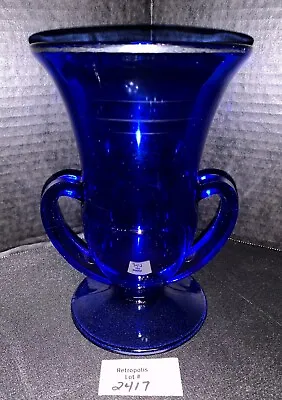 Buy Cobalt Blue Urn Vase With Handez Depression Glass Vintage • 44.76£