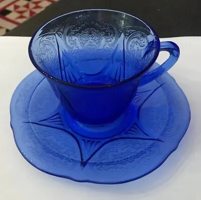 Buy Vtg American Depression Glass Hazel Atlas Royal Lace Cobalt Blue Cup & Saucer • 28£
