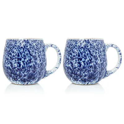 Buy 2pcs 500ml Stoneware Reactive Glazed Mug Pale Blue Coffee Ombre Mottled Speckled • 11.95£